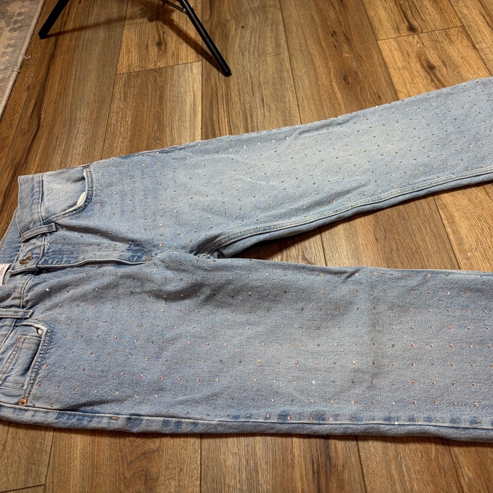 Zara high-waisted rhinestone blinged light-wash jeans - Picture 5 of 10